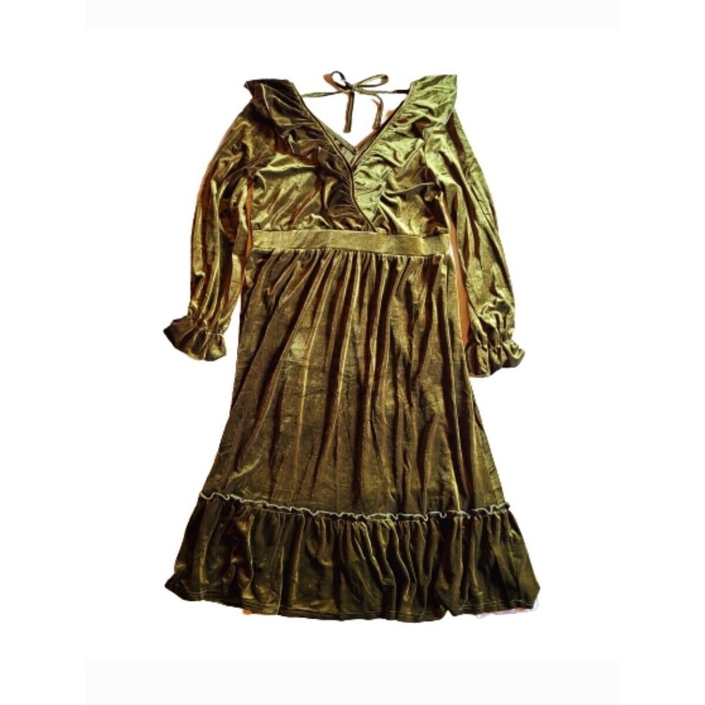 Suzanne Betro Womens 2XL - Olive Green Velvet/Velour Style Dress; Super Cute!